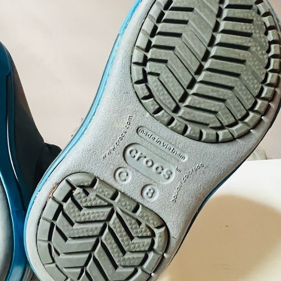 CROCS Kids Gray and Blue Rain Boots - Picture 2 of 4